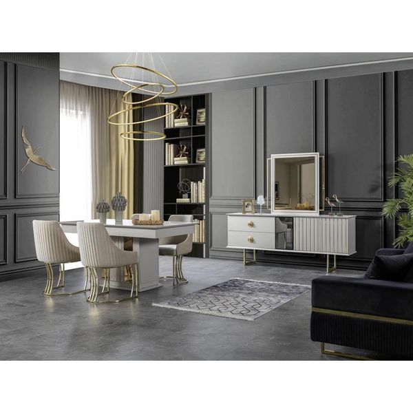 Set Sala Da Pranzo Tavolo 4X Sedie Design Credenza Mobili Moderni Bianco-image