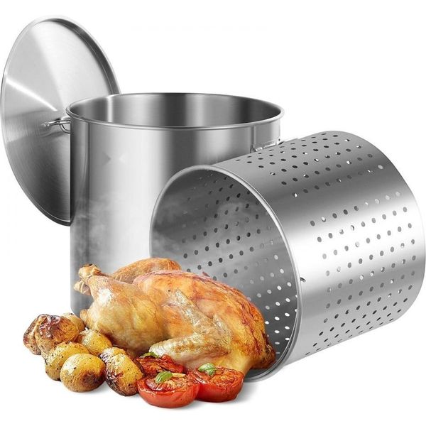 Pentola In Acciaio Inox - 94,6 L - Casseruola Per Salse - Cucina Con Coperchio A Cestello - Utensile Da Cucina Professionale-image