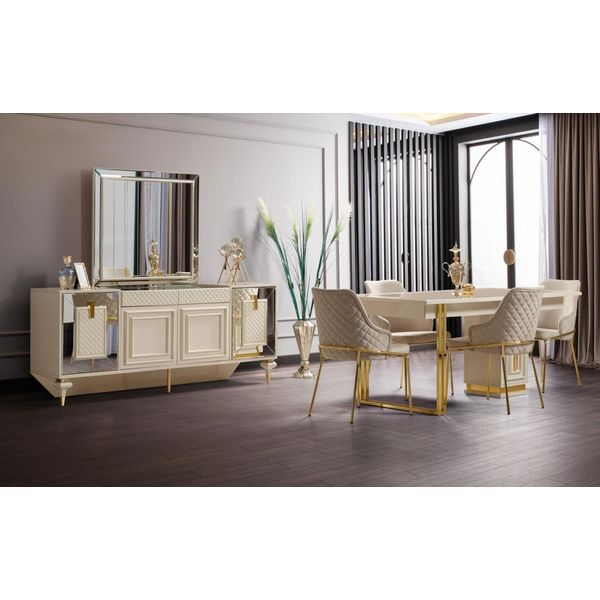 Sala Da Pranzo Mobili Di Lusso Set Da Pranzo Tavolo Da Pranzo Sedie Set 9 Pezzi Beige-image