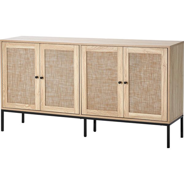 Vevor Mobile In Rattan Cassettiera In Rattan Con 4 Ante Magnetiche E Ripiani Regolabili, Credenza Buffet-image