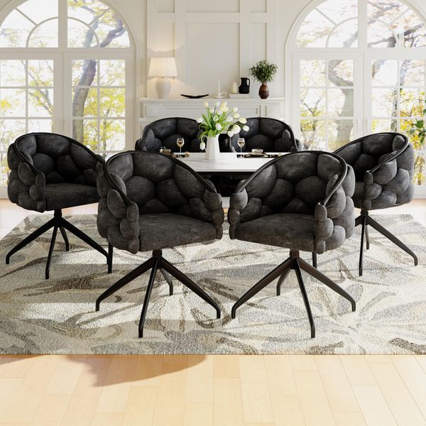 Flieks Sedie Da Sala Da Pranzo Imbottite Set Di 6 Con Gambe In Ferro, Sedia Da Cucina Sedia Da Pranzo Sedia Da Soggiorno Girevole A 360°, Sedia Girevole In Velluto, Grigio-image
