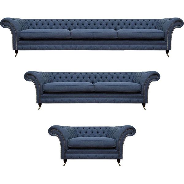 Set Completo Di Divani Blu Per Il Soggiorno Design Arredamento Moderno Chesterfield-image