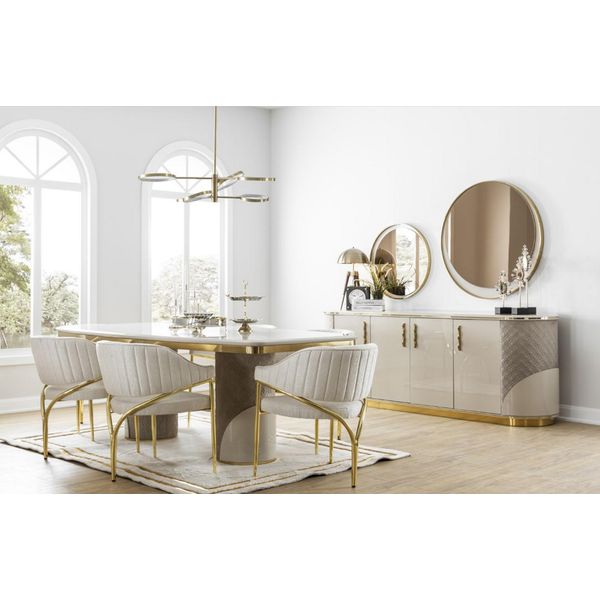Set Sala Da Pranzo 10 Pezzi Tavolo Di Lusso 6X Sedia Credenza Specchio Mobili Legno-image
