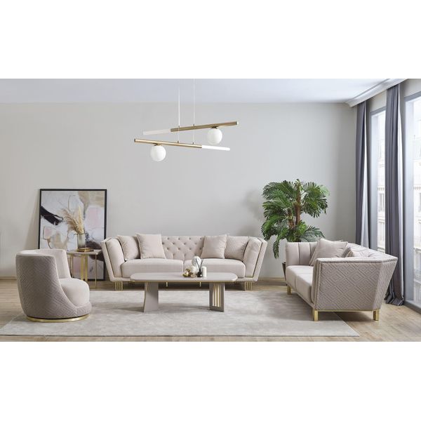 Set Da Salotto Chesterfield Bianco 4+3 Posti Poltrona Tavolino Di Lusso-image