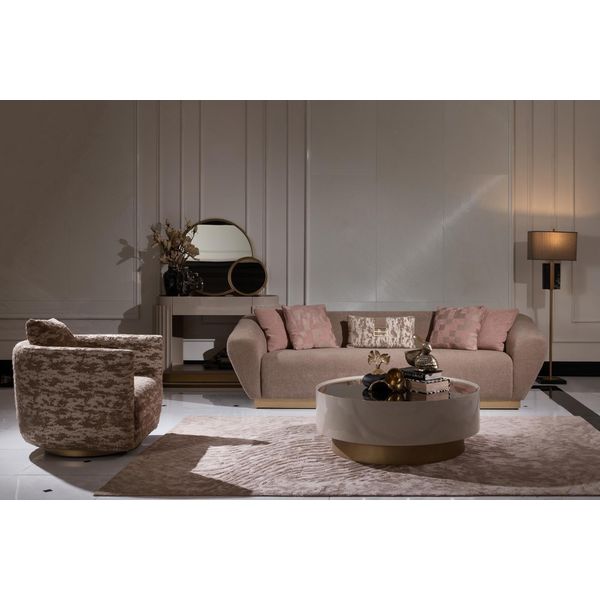 Set Divano Divano 3 Posti Poltrona Tavolino Cassettiera Tessuto Beige 5Pz-image
