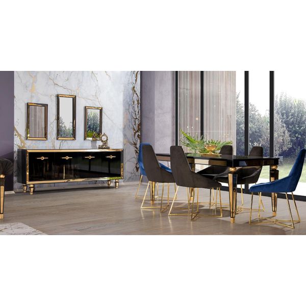 Set Sala Da Pranzo Grande Tavolo Da Pranzo 6X Sedie Credenza Specchiera 9 Pezzi-image