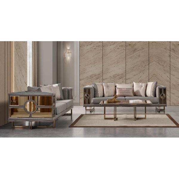 Set Di Divani A Tre Posti Grigio Divano Di Lusso Moderno Set Tavolino 3 Pezzi Nuovo-image