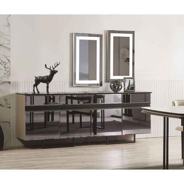 Set Elegante Per Sala Da Pranzo Credenza In Stile Moderno E 2X Specchio Nuovo 3 Pezzi-image