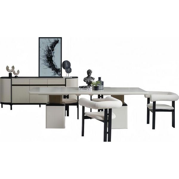 Set Sala Da Pranzo Tavolo Da Pranzo Con Credenza Mobile In Legno Beige-image