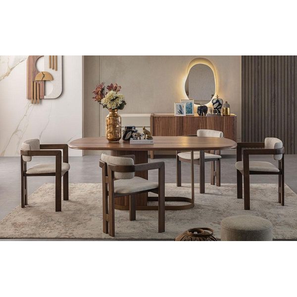 Set Sala Da Pranzo Moderna Tavolo Da Pranzo 4X Sedie Cassettiera Specchio Mobili Di Design-image
