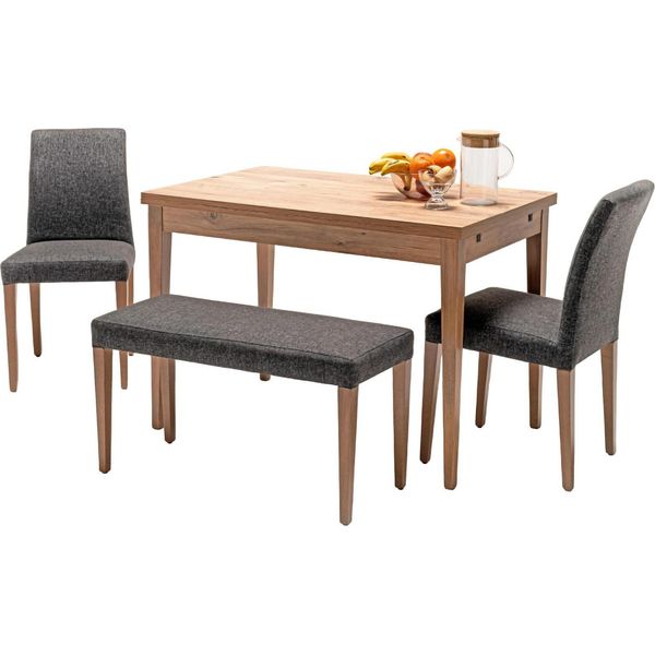 Set Sala Da Pranzo Tavolo Da Pranzo 2X Sedie Panca Tavolo In Legno Sedia Imbottita Grigio Beige-image