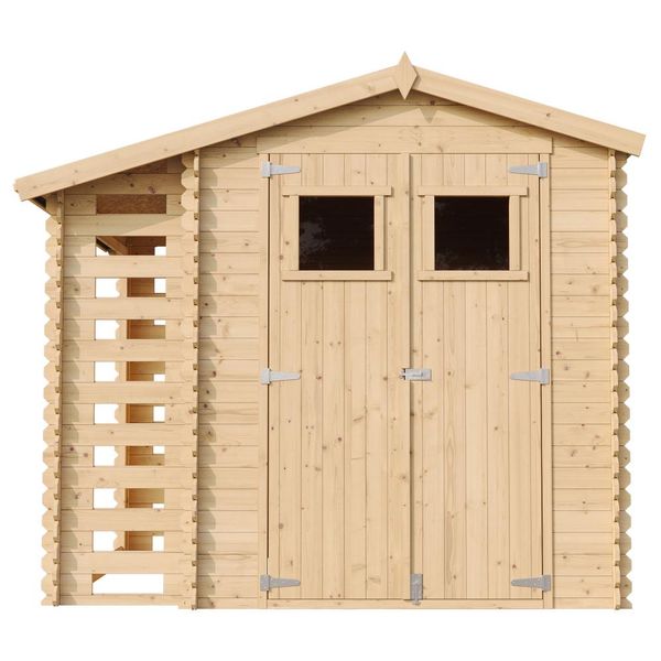 3,53 + 0,97 M2 Casetta Di Legno Per Giardino Con Legnaia M386+M386G - Pavimento Impregnato - Timbela-image