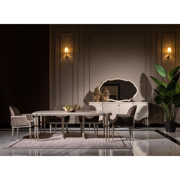 Set Da Pranzo Zona Pranzo Tavolo Sedie 9Pz Sala Da Pranzo Credenza Legno Beige-image