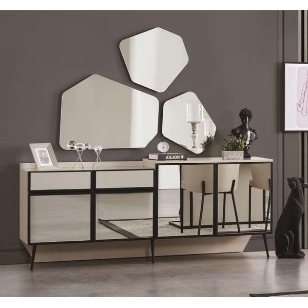 Set Sala Da Pranzo Moderna Credenza E Specchio 2 Pezzi Mobili Nuovi E Di Lusso-image