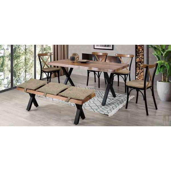 Tavolo Da Pranzo In Legno E 4 Sedie Con Seduta Imbottita E Panca Per La Sala Da Pranzo-image