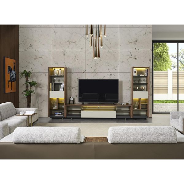 Parete Attrezzata Rtv Bassa Porta Tv Credenza Mobile 3 Pezzi Legno Marrone-image
