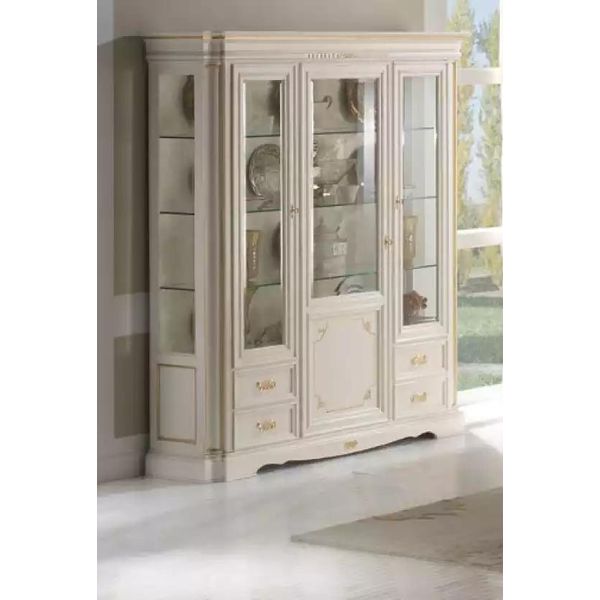 Vetrinetta Classica Di Lusso Bianca In Legno Mobili In Stile Italiano In Vetro-image