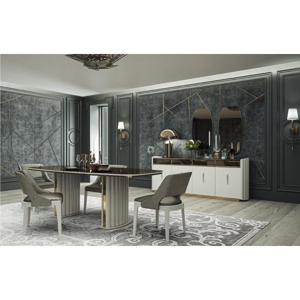 Set Sala Da Pranzo 8 Pezzi Tavolo 4X Sedie Credenza 2X Gruppo Specchio-image