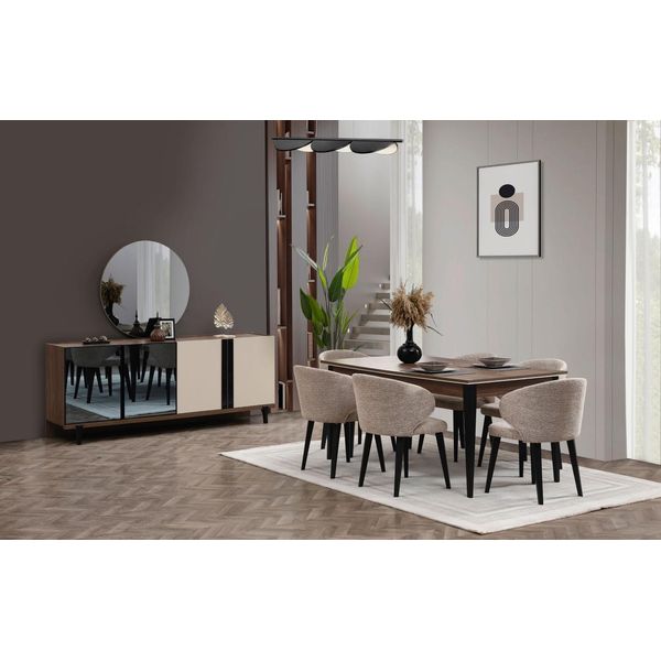 Zona Pranzo Gruppo Da Pranzo Sala Da Pranzo Tavolo Da Pranzo Sedie Set Credenza 8 Pezzi Marrone-image