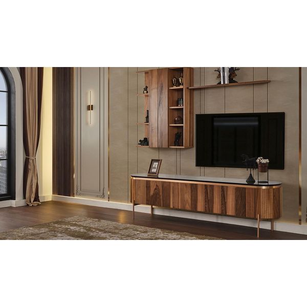Set Da Salotto Perfetto Composto Da Mobile Tv Basso E Pensile Marrone-image