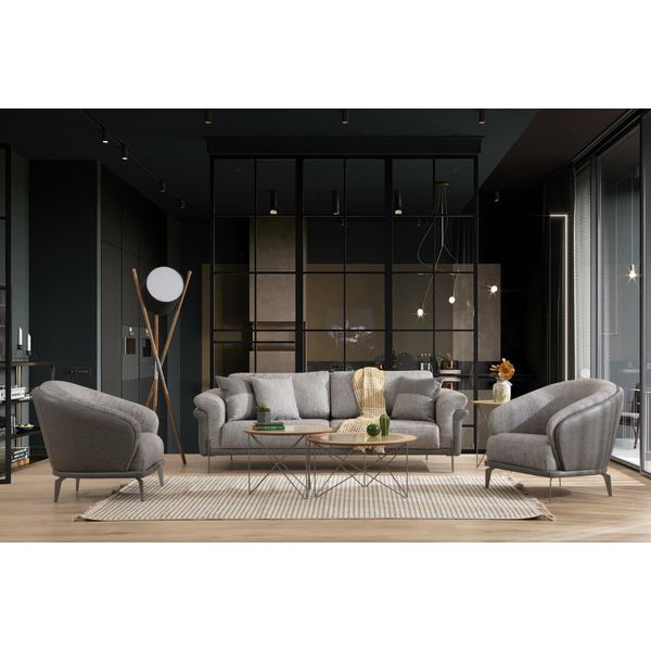 Set Di Divani Divano 3 Posti Poltrona Grigia Arredo Soggiorno Design Di Lusso-image
