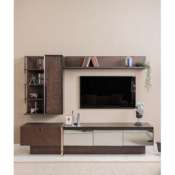 Parete Attrezzata Porta Tv Scaffali Rtv Credenza Bassa Armadio Legno Marrone-image