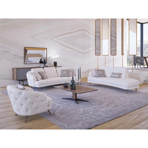 Set Di Mobili Imbottiti Bianchi Per Il Soggiorno 4Pcs Moderno 2X Divano A Tre Posti Design Poltrona-image