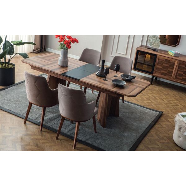 Set Da Pranzo Completo Zona Pranzo Di Design Tavolo Da Pranzo In Legno 6X Sedie Imbottite-image