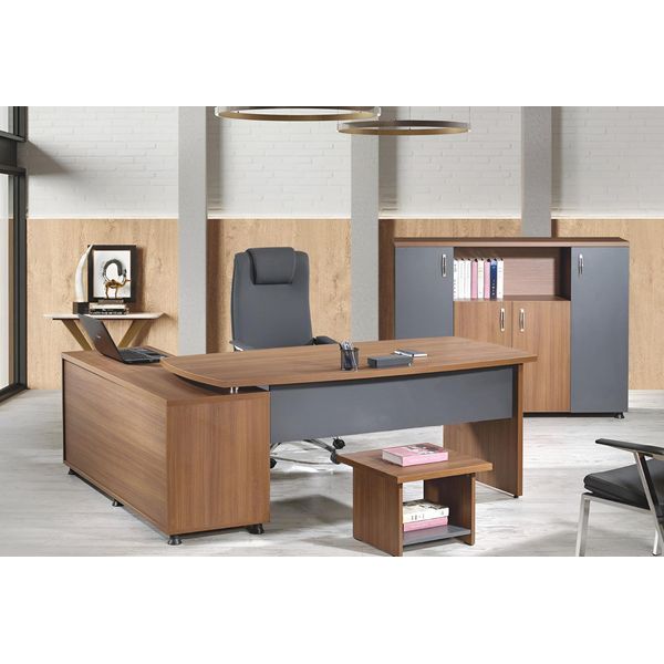 Scrivania Ad Angolo Mobili Per Ufficio Ufficio Completo 3 Pezzi Legno Marrone Set-image