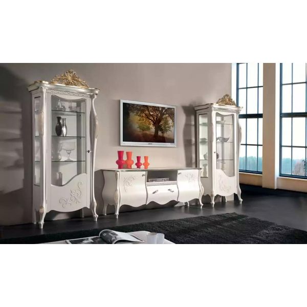 Parete Soggiorno Classica 2X Vetrina Credenza Rtv Scaffale 3 Pz.-image