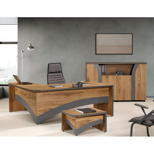 Set Da Ufficio Scrivania Angolare Set Da Ufficio 3 Pezzi Mobili Da Ufficio In Legno Marrone-image