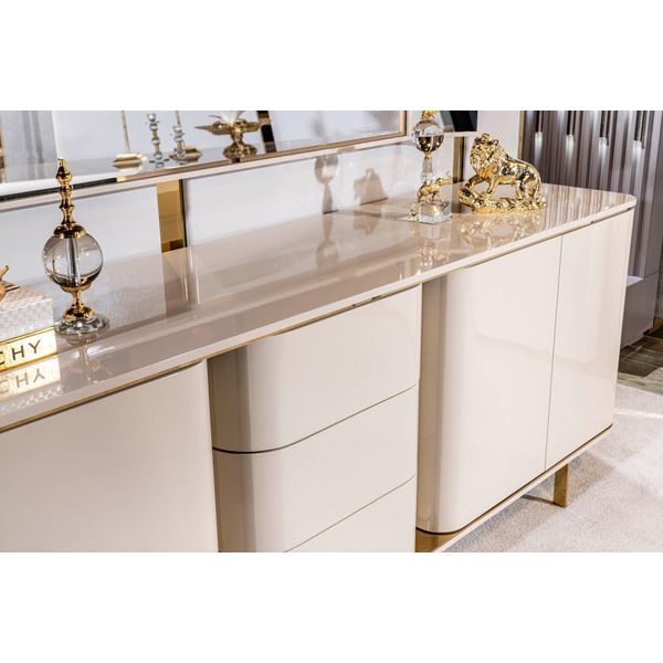 Credenza Soggiorno Materiale Legno Con Metallo Stile Moderno Beige-image