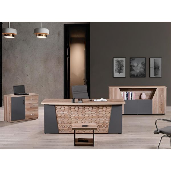 Set Completo Di Scrivania Per Ufficio Mobili Per Ufficio 4 Pezzi Legno Marrone Ufficio-image