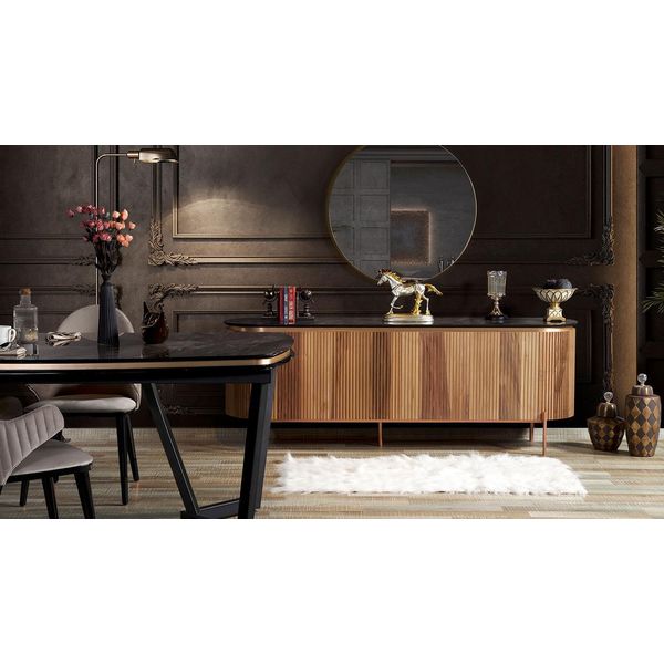 Elegante Set Da Sala Da Pranzo Composto Da Credenza E Specchio Novità 2 Pezzi.-image