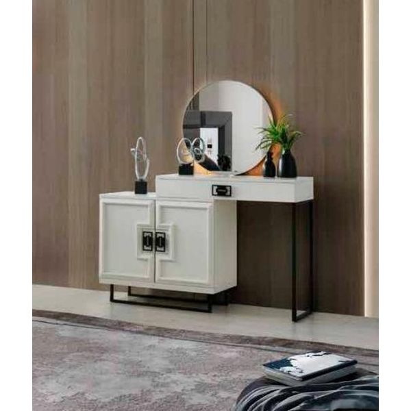 Tavolino Da Toilette Con Specchio Rettangolare Bianco Unicolore Stile Design Moderno-image