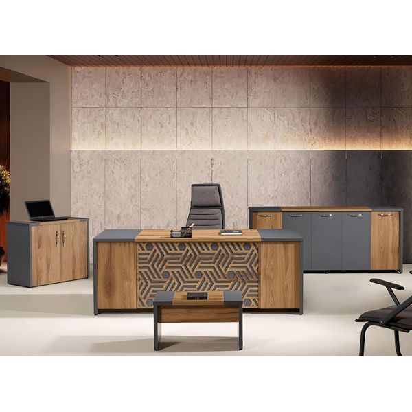 Set Completo Di Mobili Per Ufficio Scrivania Per Ufficio 4 Pezzi Legno Marrone-image