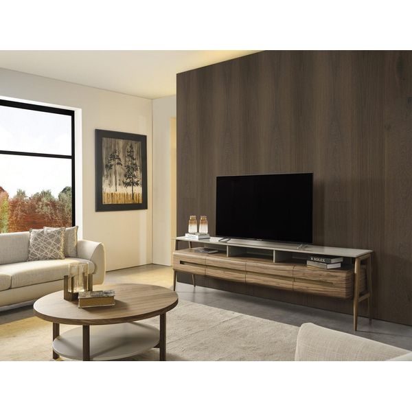 Rtv Mobile Porta Tv Basso Pensile Credenza Legno Marrone Elegante-image