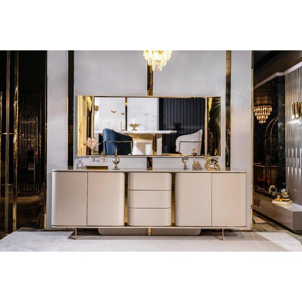 Credenza Soggiorno Specchio Nero Cassettiera Legno Metallo Stile Moderno-image