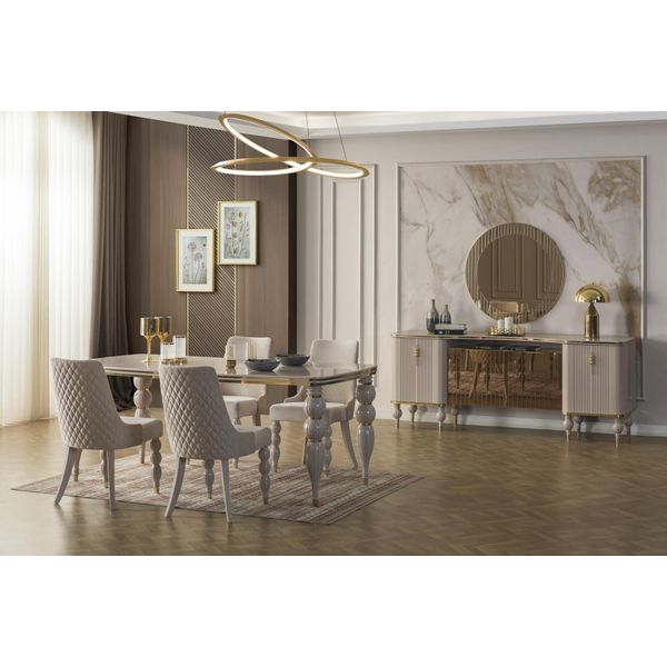 Set Da Pranzo Beige Mobili Da Sala Da Pranzo Di Design Tavolo Da Pranzo Sedie Credenza 9 Pezzi-image