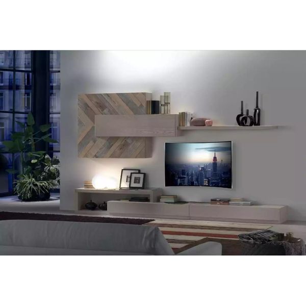 Parete Attrezzata Porta Tv Mensole Da Parete Soggiorno Lusso Lowboard Grigio Nuovo-image