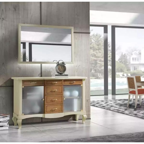 Credenza Con Specchio Set Per Sala Da Pranzo Cassettiere Mobili Di Lusso In Legno Nuovo-image
