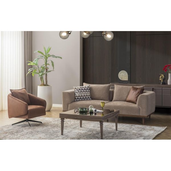 Set Di Divani A Tre Posti Poltrona Imbottita Divano Moderno In Tessuto Set Marrone-image