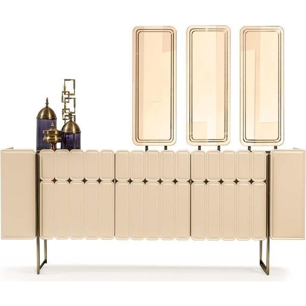 Credenza Moderna Beige Credenza Di Lusso Specchio Esclusivo X3 4 Pezzi-image