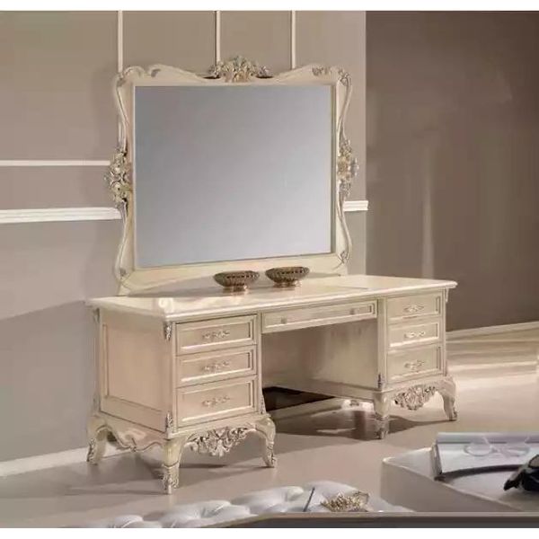 Tavolino Con Specchio Camera Da Letto Design Beige Mobili In Legno 2Pcs. Nuovo-image