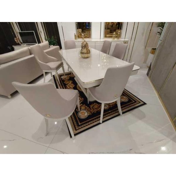 Set Sala Da Pranzo Moderno Tavolo Da Pranzo + 6X Sedie Tavolo Legno Imbottito Sedia 7Pcs. Nuovo-image