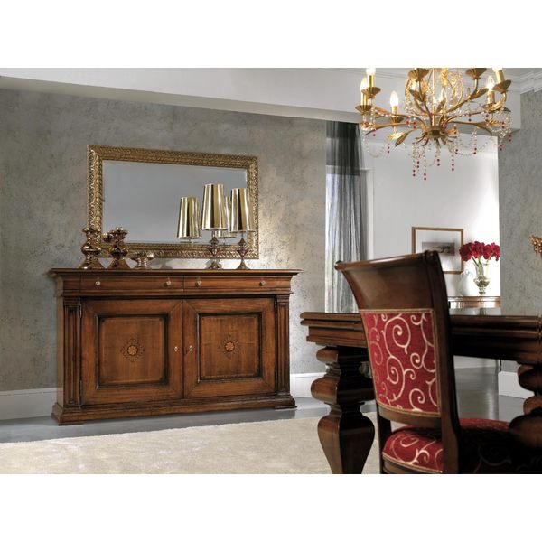 Cassettiera In Legno Massiccio Con Specchio Credenza Set Di Cassettiere Mobili Italiani 2 Pezzi.-image