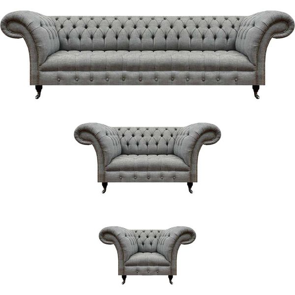 Soggiorno Grigio Set 3Pc Divani Di Lusso Set Poltrone Chesterfield-image
