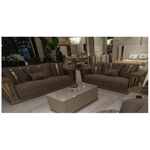 Set Divano Moderno 3+3 Posti Poltrona Tessile Grigio Divano 3 Posti Lusso Completo 2 Pezzi-image