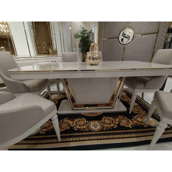 Set Da Sala Da Pranzo Dal Design Esclusivo Tavolo Da Pranzo + 6X Sedie + Credenza Con Specchio Nuovo-image