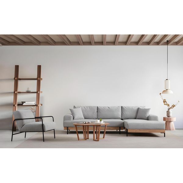 Set Di Divani Da Salotto Grigio Chiaro Divano Angolare Di Design Poltrona 3 Posti 3Pz-image